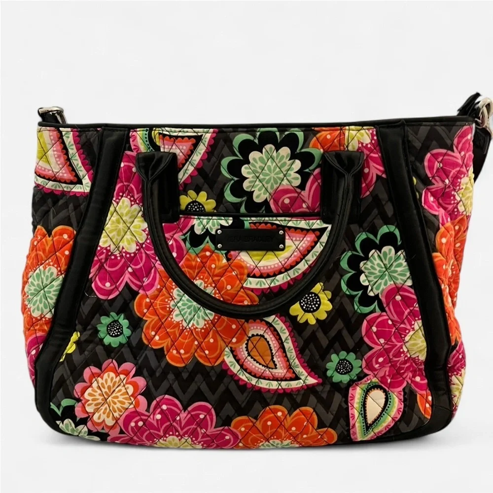 Vera Bradley Ziggy Zinnia *RETIRED* Trapeze Pink and Orange Floral Tote Bag